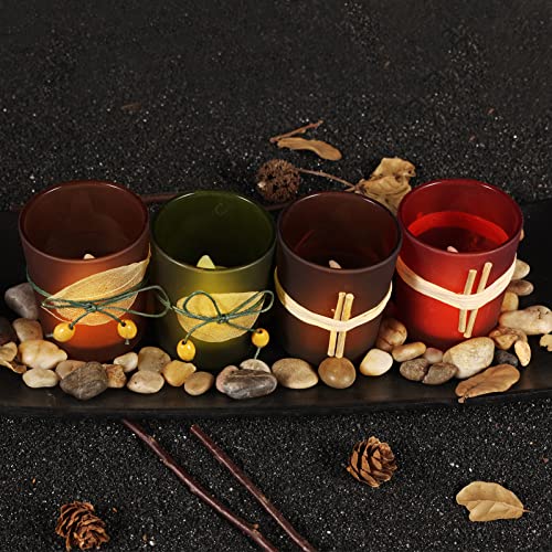 Homehigh Candle Holders Sets, Votive Candle Holders With Led , Tea Lights Holders, Natural Rocks And Wooden Tray, Decorative Home Accessories For Bedroom ,Living Room ,Bathroom ,Table,4Pcs #TOP2