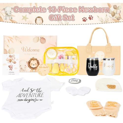 Image of Defresit Baby Shower Gift Basket for New Mom with Tumblers Decision Coin | 13Pcs newborn gift basket with tumblers and decision coin, perfect for pregnancy, gender reveal, first time mom & new parents