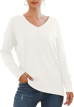 Jouica Womens Summer Short Sleeve Tops Casual V Neck Loose Fit Knit Lightweight Sweater Pullover Top