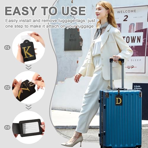 Personalized Initial Luggage Tags for Suitcase TSA Approved, Black Leather Cute Luggage Tag with Privacy Cover Name Card, Embroidered Custom Luggage Tags Travel Backpack Tags Gifts for Women Kids(D)4