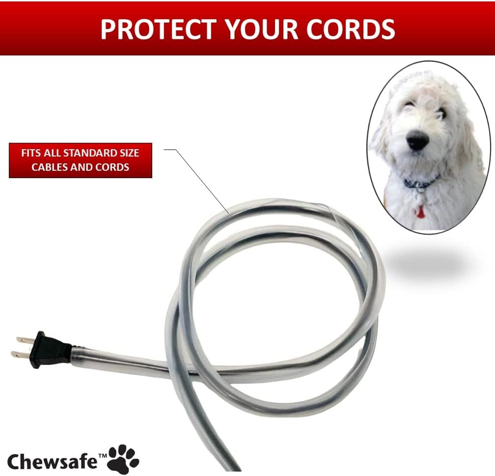 Pet Cord Cover Anti-Chew Cable Sleeve for Dogs, Cats, Rabbits - 3 Pcs 10ft - Non-Toxic Bitter Apple Infused Cable Protector, Pets, Bunny, Puppy Proof Wire Chewing Solution – Clear