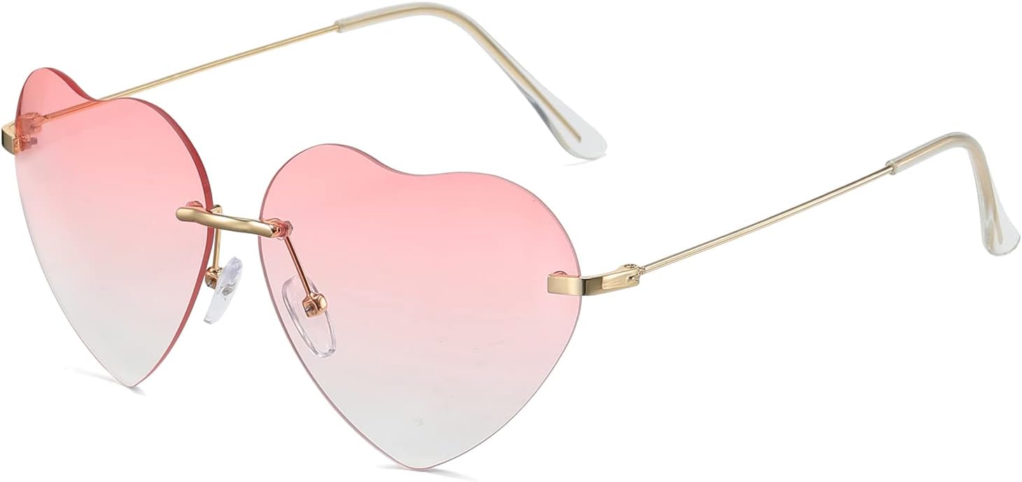 Dollger Pink Heart Sunglasses Women Rimless Sunglasses Thin Metal Frame Sunglasses detailed view