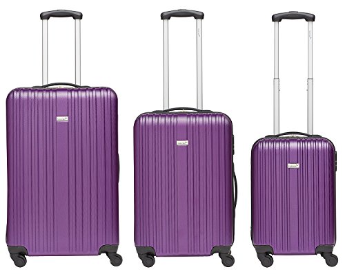 Packenger Kofferset - Line - 3-teilig (M, L & XL), Lila, 4 Rollen, Koffer mit Zahlenschloss, Hartschalenkoffer (ABS) robuster Trolley Reisekoffer Cover