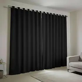 Cortina Blackout em Tecido - Corta Luz - Sala - Quarto - Escritório (Preto, 4,00 x 2,70 Metros)
