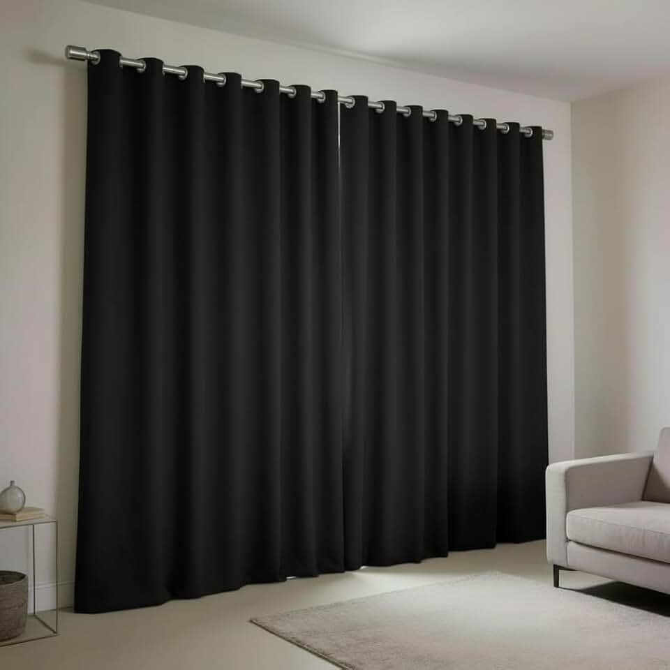 Cortina Blackout em Tecido - Corta Luz - Sala - Quarto - Escritório (Preto, 4,00 x 2,70 Metros)
