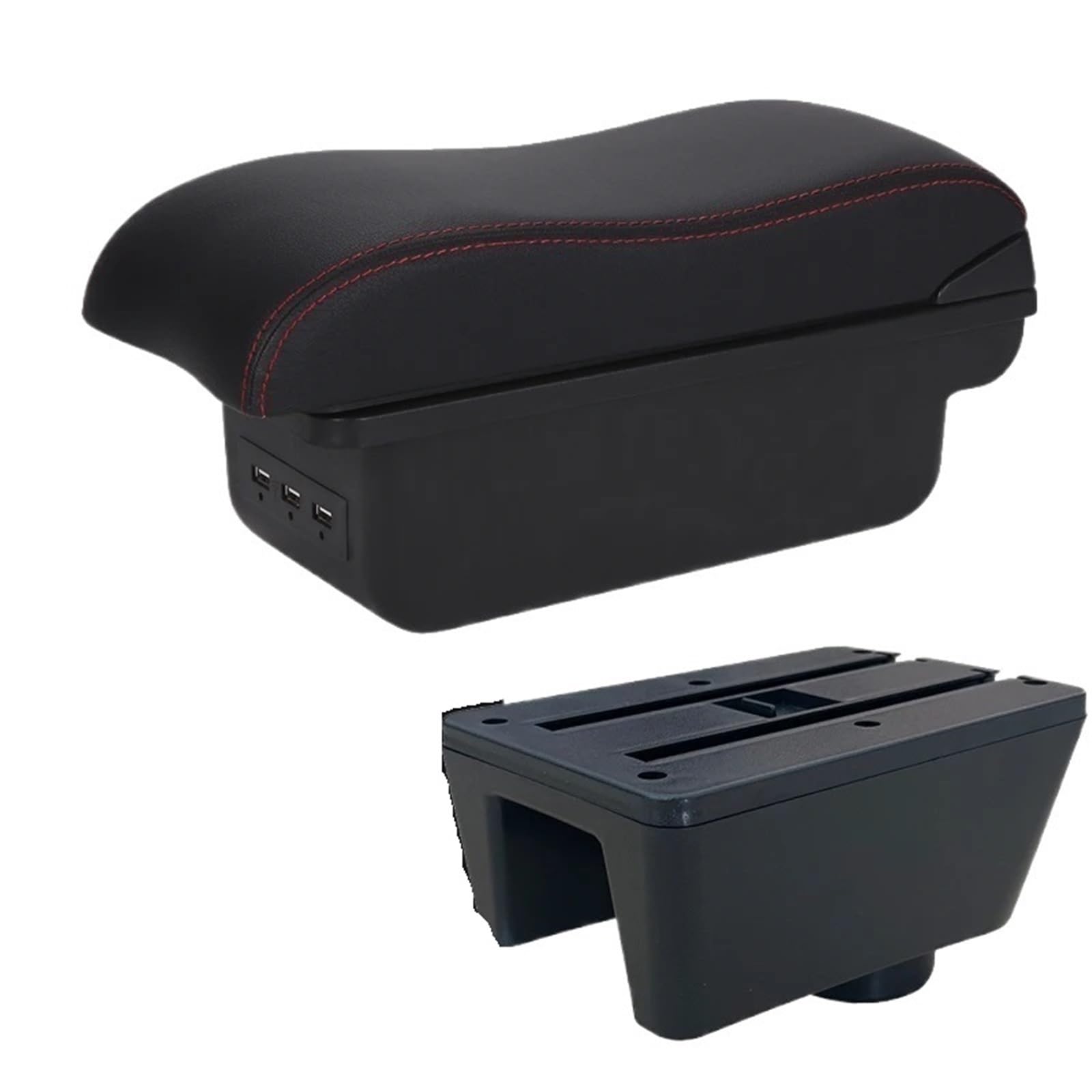 POZMNGTI Armrest Compartment Fit For Seat Ibiza 6j Ibiza 6L Armrest Box Auto Storage Box Retrofit Parts Interior Car Accessories Arm(B1 Black red 3USB)