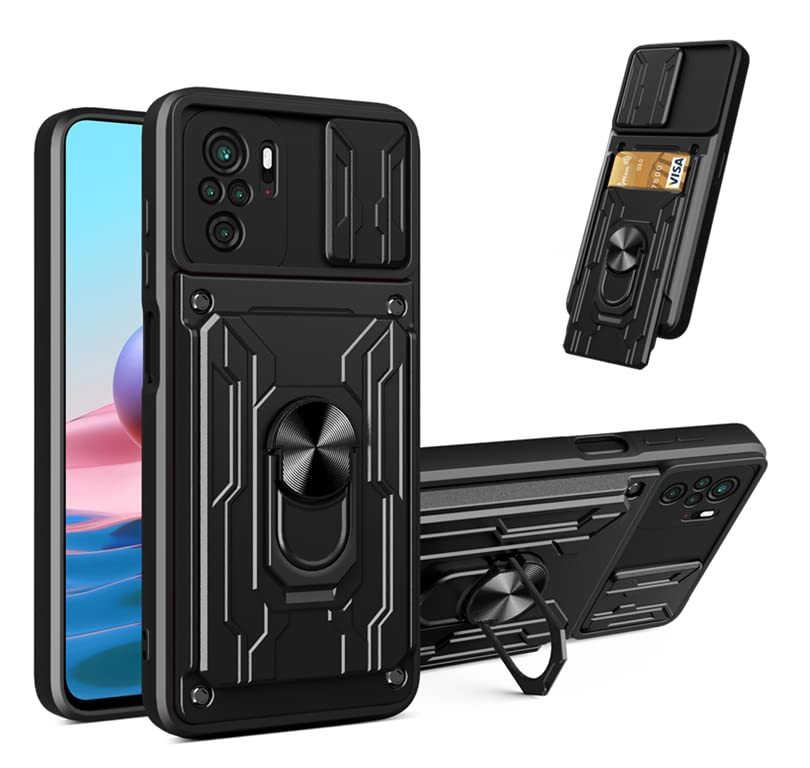 POUHYE Handyhülle Für Xiaomi Redmi Note 10 4G/10S - Mit Schiebedeckel Für Kamera, 360° Drehbarer Metallring, Militärischer Schutz