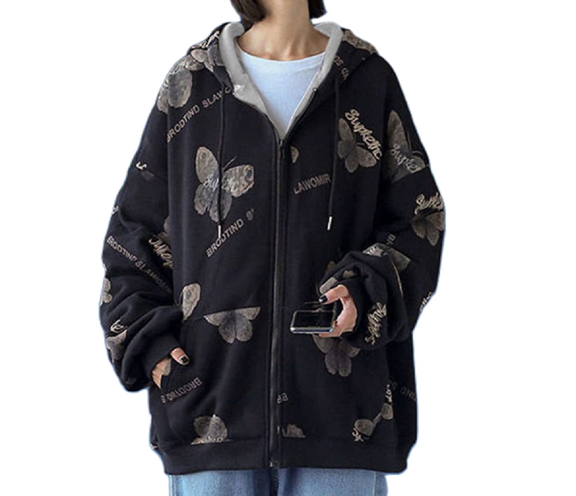 Women Butterfly Print Hoodies Y2k Aesthetic Hooded Sweatshirt Zip Up Pullover Tops Vintage Graphic 90s Streetwear Jacket