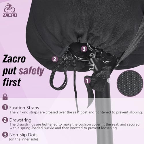 Zacro Bike Seat Cushion - Gel Padded Bike Seat Cover for Men Women Comfort, Wide Bike Seat Cover Compatible with Peloton, Spin Stationary Exercise Bikes, Mountain Bikes & Road Bikes, 10×11 in, Pink