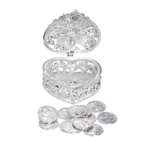 Cb Accessories Wedding Unity Coins - Arras De Boda - Heart Shaped Box With Decorative Rhinestone Crystals 78 (Silver) #TOP2