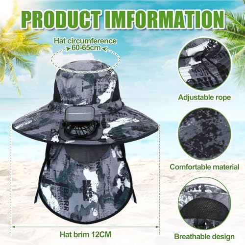 Chapeau de soleil solaire surdimensionné Berlune avec ventilateur et bord large anti-UV