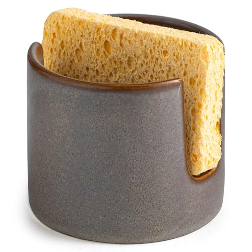 Zoeeker Ceramic Sponge Holder for Kitchen Sink, Dish Sponge Caddy Scrubby Caddy Drying Rack Kitchen Organizer for Countertop, Farmhouse Decor, Dark Agate Red