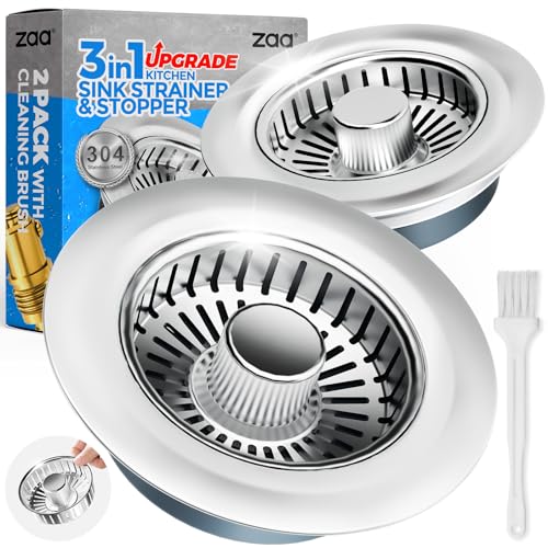zaa Kitchen Sink Drain Strainer - Kitchen Sink Stopper,Stainless Steel Kitchen Drain Plug & Sink Installation Parts with Anti-Clogging Basket, Fit US Standard 3-1/2'' Sink Drain Hole