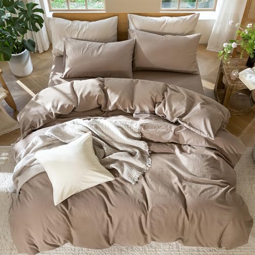 Image of MooMee Duvet Cover Set 100% Washed Cotton Linen Like Cal King | Relaxed Linen-like Texture. Soft, Breathable & Long-lasting Comfort. Lightweight. Hidden Zipper with 8 Interior Corner Ties