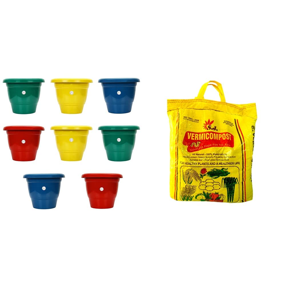 Kraft Seeds Gamla/Planter/Pot (10 inch, Multicolour, Set of 8) & Vermicompost for All Kinds of Plants 10kg | 100% Organic vermicompost Fertiliser Manure for Plants 10kg for Home Gardening (B0BB61YWQR) Amazon Price History, Amazon Price Tracker