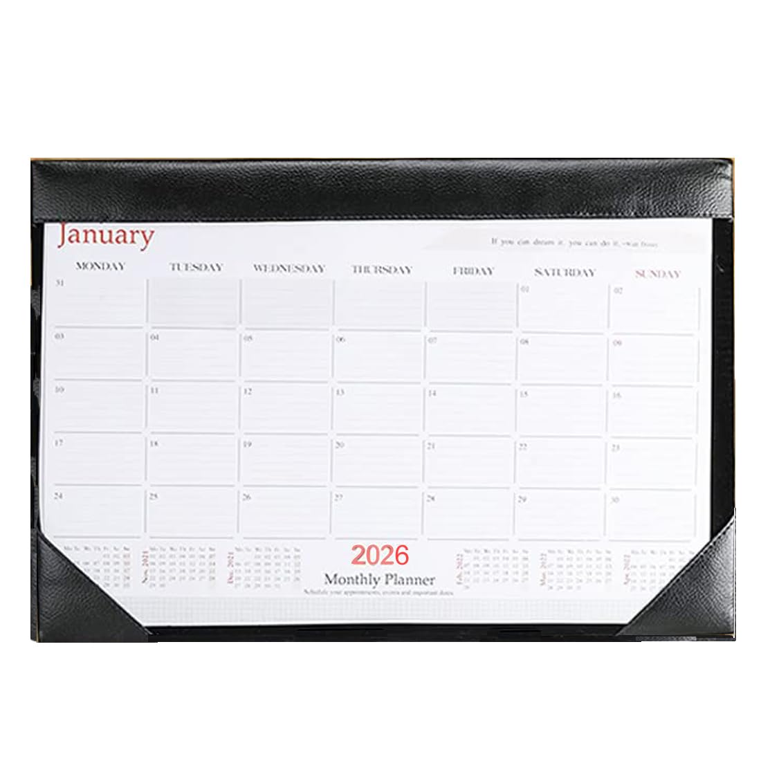 panku® 2026 Desk calendar January 2026 to December 2026 Faux Leather/Sturdy MDF Wooden Table Planner Full of Year Monthly Planning Daily Schedule for Office, School and Home Pack of 1 (Black)
