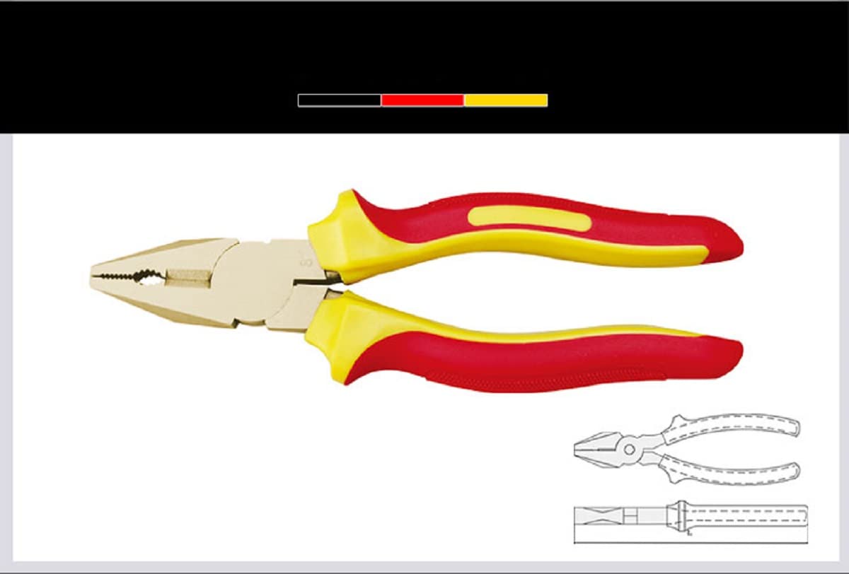 WEDO Lineman Injektionszange, funkenfrei, 20,3 cm, VDE 1000 V, funkenfrei, Sicherheitslineman-Injektionszange, rutschfeste Griffe aus zwei Materialien, Backenhärte HRC20-30