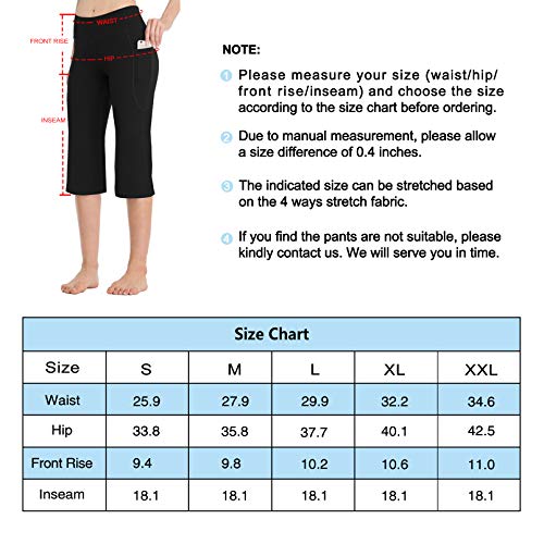 Hiskywin Women's Yoga Capri Pants Flare Workout Bootleg Pants Bootcut Crop Side Pockets Hf821-Black-L #TOP5