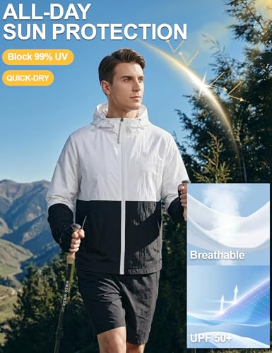 Image of Venzina Sunscreen Jacket for Men Lightweight UPF 50+ Breathable Sun Hoodie Wind-Resistant Quick-Dry Packable Jacket for Running Hiking Fishing