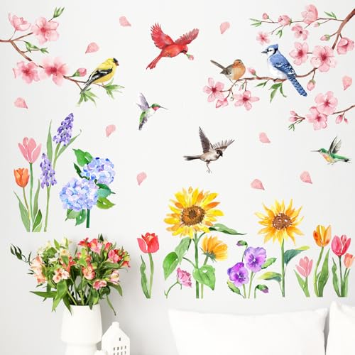 Vinilos Decorativos Mfault Flores y Pájaros Set 2 Hojas miniatura 1
