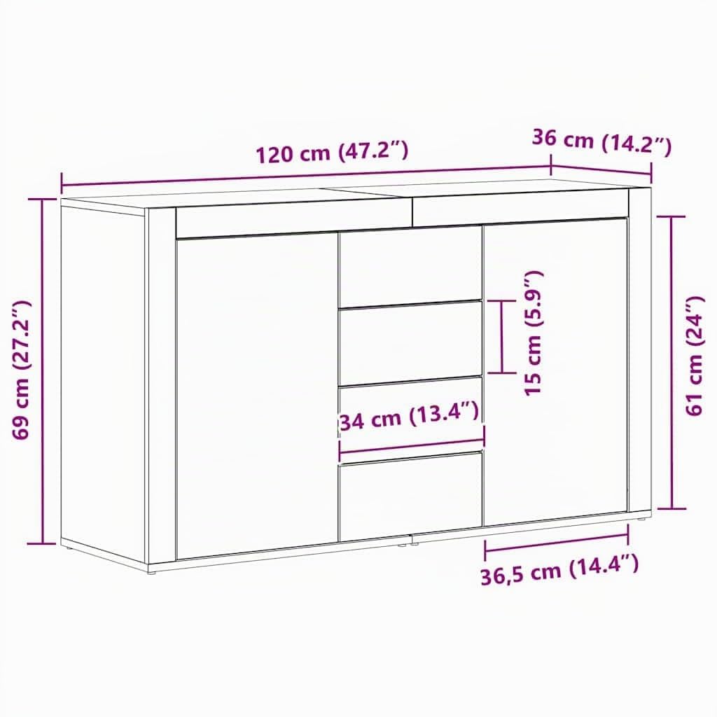 vidaXL Aparador 120 x 36 x 69 cm Madera de ingeniería | Mucho espacio para tus cosas o decoraciones, Acabado mate suave que da un toque elegante,