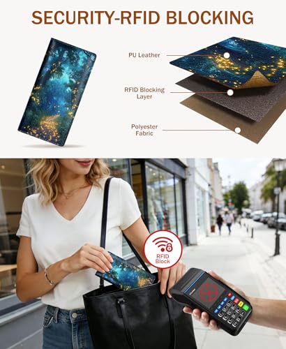 Image of Immaturus Firefly Womens Wallet RFID Blocking Slim Thin Credit Card Holder | Long Bifold, 11 Card Slots, Cash Purse, Zipper Coin Pocket, Travel Clutch Billfold, PU Leather, ID Window, Ladies Woman Gift