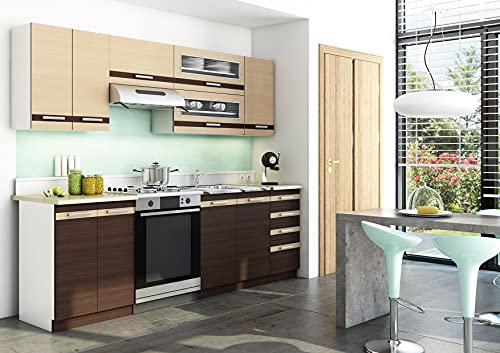  Lungo Mini  Cucina Componibile Componibile + Lineare L240cm 7pz  Piano di Lavoro Incluso  Set di mobili per Armadio da Cucina