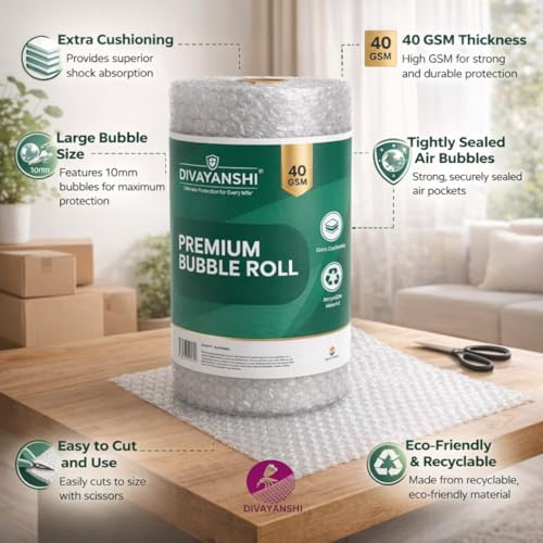 Image of Divayanshi Bubble Wrap for Packing & Moving | Strong Air Bubble Roll for Courier, E-Commerce & Household Shipping | Shock-Resistant Packaging (1m*5m)