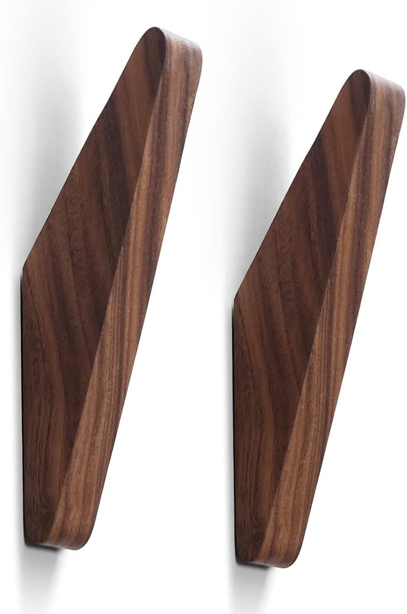 COCOYA 2Pack Wood Hooks Wall Mounted, Minimalist Easy Install Natural Real Walnut Cute Mid Century Modern Simple Rustic Home Foyer Entryway Decor, for Hanging Hat Cap Backpack Bag Coat Towel Clothes