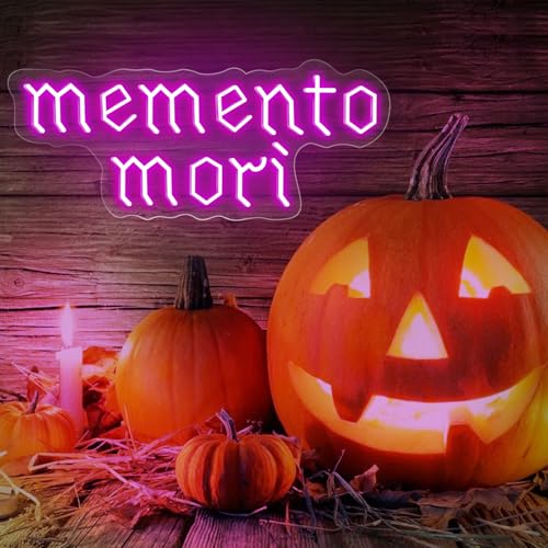 Image of Memento Mori Neon Sign, Purple Stoic Wall Art, Gothic LED Light, Creepy Halloween Decor, Gothic Decoration, Satanic Witch Decor, 16.5 inchx6.7 inch