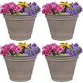 Sunnydaze 20-Inch Franklin Large Plant Pot - Polyresin Round Outdoor Planter with Drillable Drainage Hole - 4 Pack - Beige