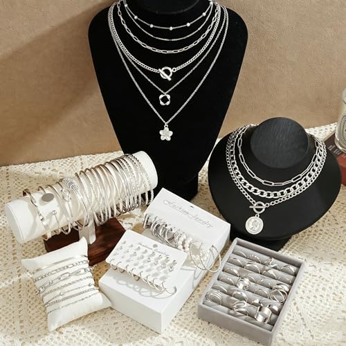 Image of 17 MILE 78 Pieces Gold Jewelry Set for Women, 9 Necklace, 24 Bangle Bracelet, 22 Earrings, 23 Knuckle Rings Gold Plated Jewerly set for Women Gift