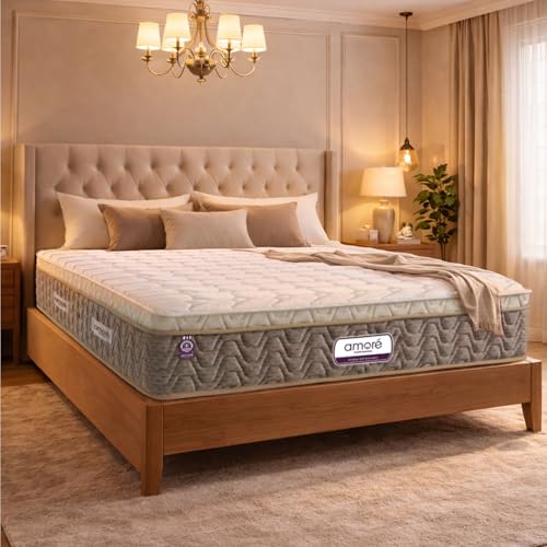 Image of AMORE Medico 6-Inches Plush Quilted Eurotop Pocket Spring Mattress|78x70x6 King Size|Medium Soft|7-Zone Motion Isolation|CertiPUR-US Certified HR Foam|CertiGuard Technology