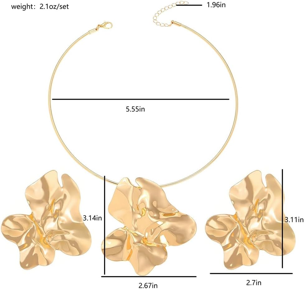 Punk Chunky Gold Silver Large Earring Statement Choker Necklace for Women Trendy Hip Hop Big Irregular Geometric Liquid Metal Collar Jewelry Accessory - Image 2