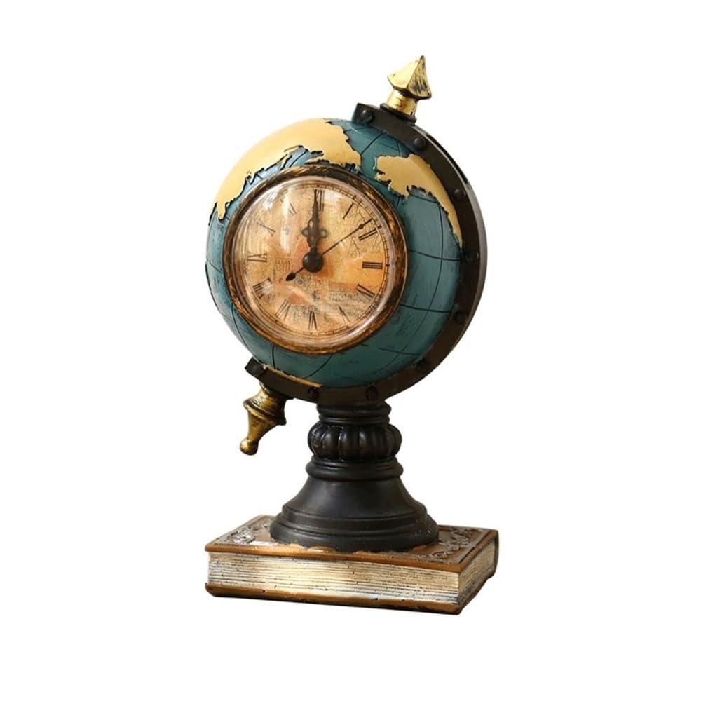 Reloj de mesa vintage con forma de globo terráqueo de resina para adorno clásico y escritorio