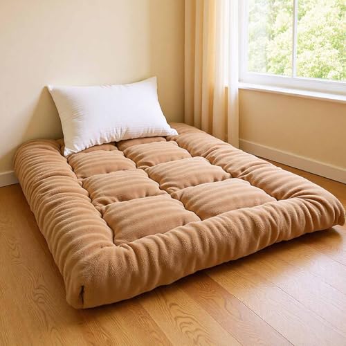 Yadlan Matelas Futon, Matelas De Sol Japonais épais pour Lit Simple, Double Ou Queen, Tapis De Sol Pliable Et Compact, Garnissage en Duvet, Matelas De Sol Idéal Brown 45 * 45cm