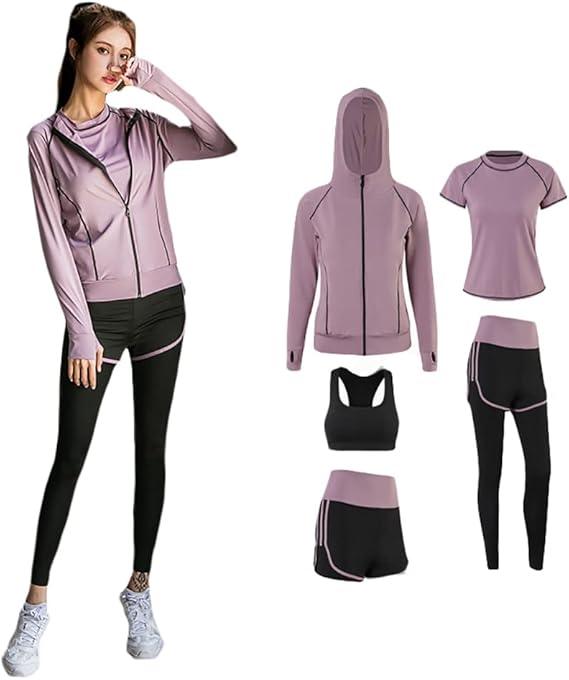 Amazon スポーツウェア レディース 上下 5点セット ヨガウェア トレーニングウェア 半袖 フィットネス ジム ランニングウェア ボクシング 通気 防臭 Uvカット 伸縮性 吸汗 春夏秋冬 Lzq249 ジャージ上下セット 通販