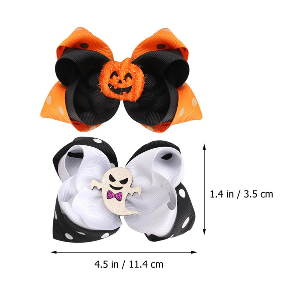 minkissy Bow Clips 2Pcs Halloween Hair Ghost Hair Clips Pumpkin Hair Bow Barrettes Halloween Costume Props for Girls Bows for Girls (Orange + White) - Image 4