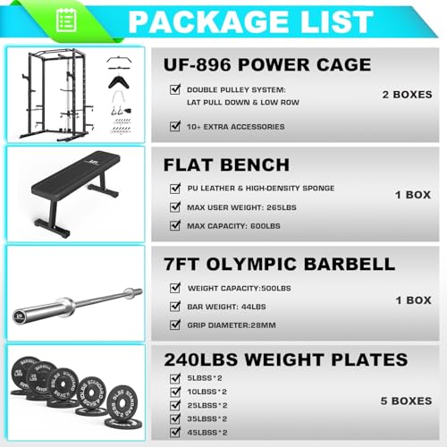 Image of ULTRA FUEGO Power Cage, Multi-Functional Power Rack with J-Hooks, Dip Handles, Landmine Attachment and Optional Cable Pulley System for Home Gym