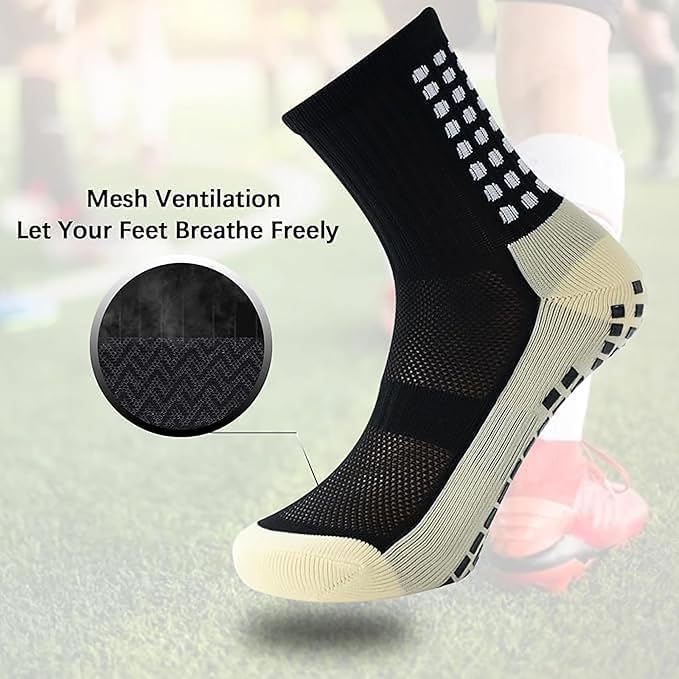Image of Hi-Tech Performance Athletic Grip Socks for Men & Women Crew Length, Anti-Slip Rubber Grip socks for footballer, Thick Cushion Sports Socks for Running, Gym, Training