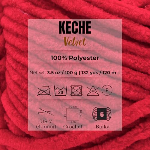 Image of Keche Velvet Yarn for Crocheting, Soft Chenille Bulky Baby Blanket Amigurumi Yarn 2x100 gr (2x132 yds) (2 Skeins) Pomegranate