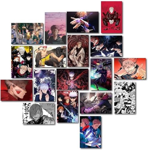 Image of ATEVON Jujutsu Kaisen Anime Wall Collage Kit - Pack of 18 Multicolor 6x4 inch Posters Featuring Yuji Itadori Megumi Fushiguro Satoru Gojo - Manga Wall Art for Bedroom Dorm Decor (300 GSM)