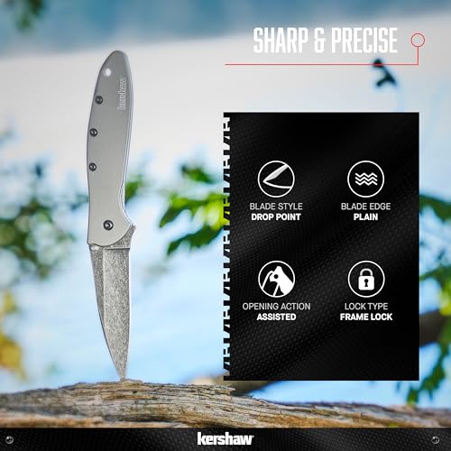Image of Kershaw Leek, BlackWash Pocket Knife (1660BLKW); 3 Sandvik 14C28N Steel Blade, 410 Stainless Steel Handle, BlackWash Finish, SpeedSafe Assisted Open, Frame and Tip Locks, Reversible Pocketclip; 3 OZ