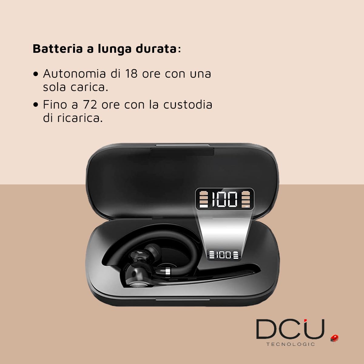 DCU TECNOLOGIC - Auricolare Mono Bluetooth 5.0 Action Pro - Auricolare wireless - Effettua e riceve chiamate - Connettività a doppio punto