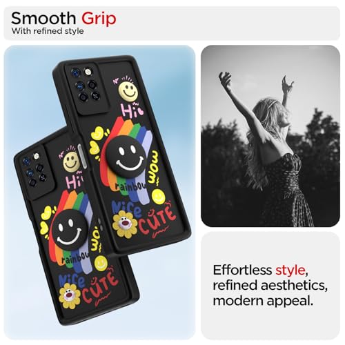 Image of Pikkme Back Cover for Infinix Note 10 Pro | Soft Silicone| Cute Rainbow Smile & 3D Cartoon Flower Design | Shockproof Raised Camera Protection Bumper Case (Black)