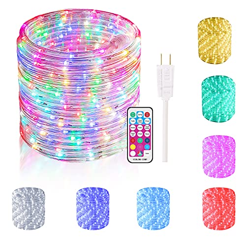 LED Rope Lights Outdoor Waterproof Colors Changing 50ft SURNIE RGB Flexible Cuttable Connectable Indoor Dimmable Multicolor with Remote Plug-in for Bedroom Outside Garden Patio Camping Christmas Decor