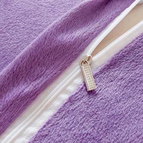 Furry Fluffy Purple Comforter Cover Twin Set – Faux Fur Furry Purple Bedding 2-Piece Set (1 Plush Duvet Cover + 1 Shaggy Pillow Sham) Cozy Bed Set