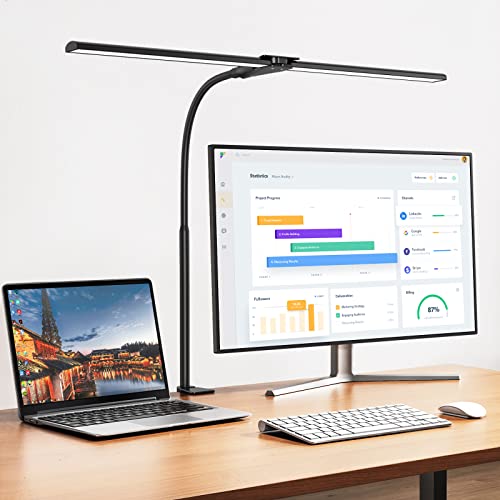 Schreibtischlampe LED Dimmbar, 1200 Lumen Doppelkopf Klemmbar für Homeoffice,...