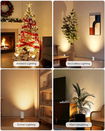 Image of Abovizo 4 Pack Uplighting Indoor, 7W LED Floor Can Lights with Remote, 5.9ft Cord Plug-in Spotlight for Indoor Plants, Wall & Art, 3 Color Temps, Auto-Loop Timer, Memory Function, Non-replaceable Bulb