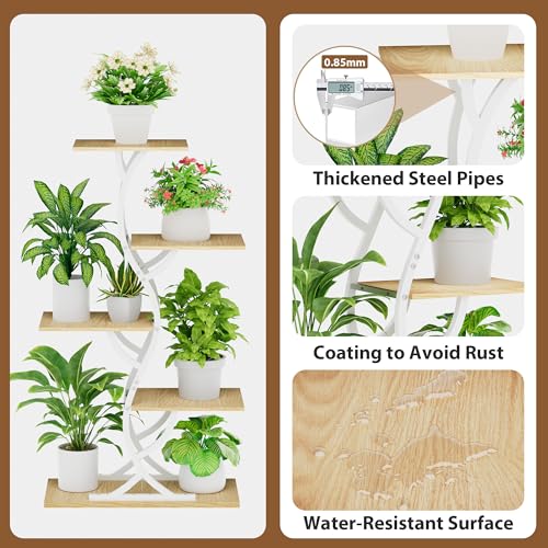 Image of Plant Stand Indoor with Grow Lights - 5 Tiered Corner Plant Shelves (White) | 44 inch Tall Metal Plant Shelf, S-Shape Lighted Flower Holder Dispaly Rack for Living Room, Home, Patio, Balcony